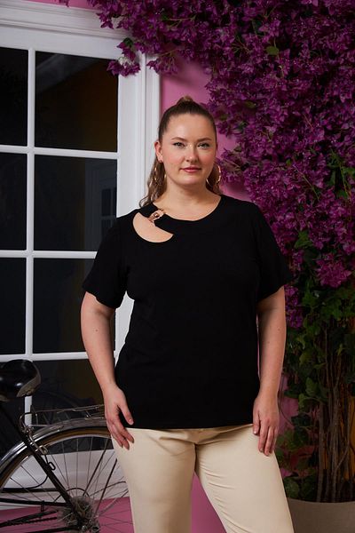 RMG Oversized T-Shirt - Black with Collar Ring Detail