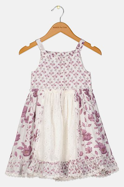 Willow & Whistle Toddlers Girl Square Neck Sleeveless Floral Print Dress, White