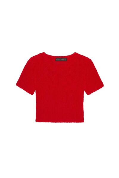 Beauty Omelette Kırmızı Buklet Kısa Kol Kazak