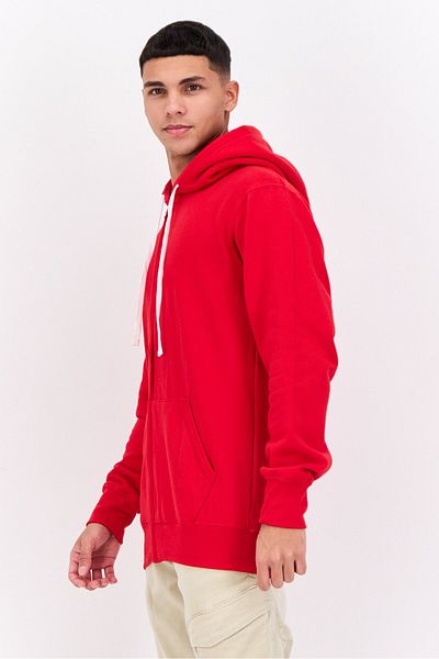 fleece factory Men Hooded Solid Long Sleeves Full Zip Sweatshirt, Red