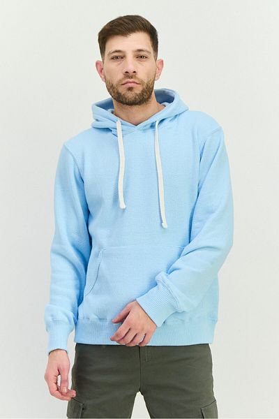 fleece factory Men Textured Long Sleeves Hoodie, Pale Blue