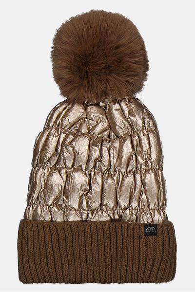 Justin Gregory Women Quilted Leather Beanie, Brown