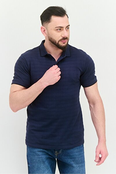 Peter Werth Men Regular Fit Short Sleeves Textured Polo Shirt, Navy