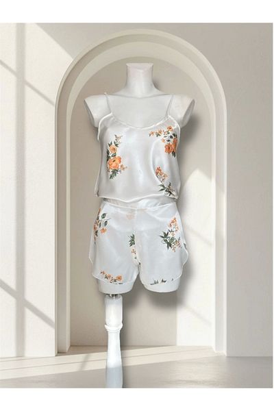 Gece İncisi Floral Patterned Strappy Shorts Set