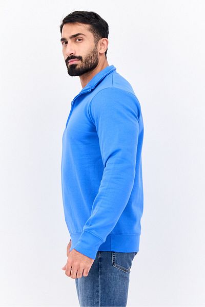 fleece factory Men Spread Collar Plain Long Sleeve Sweatshirt, Blue