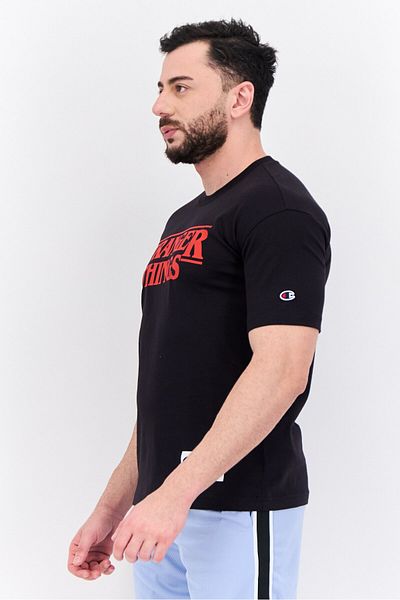 Champion x Stranger Things Men Sportswear Fit Short Sleeves Outdoor T Shirt, Black