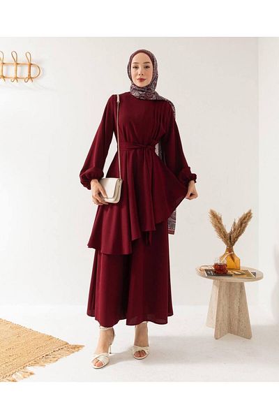 OlaLady Γυναικεία ασύμμετρη φαρδιά χιτώνα Hijab Παντελόνι Μπλούζα 2 τεμαχίων