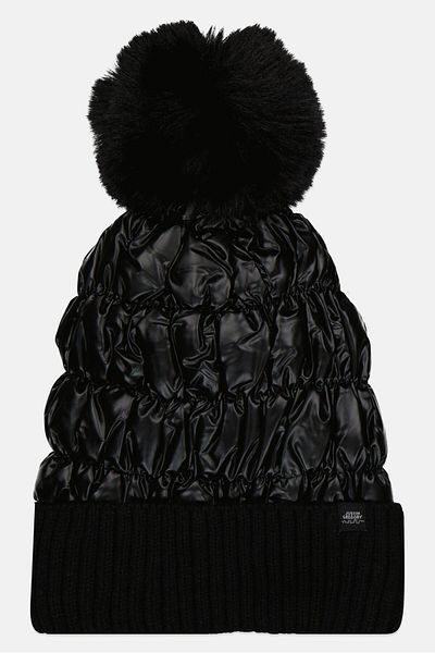 Justin Gregory Women Quilted Leather Beanie, Black