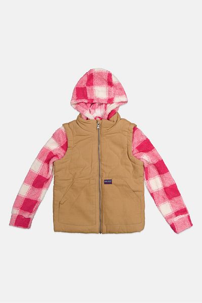 Bass Creek Outfitters Kids Girl Checkered Long Sleeve Softshell Jacket, Tan