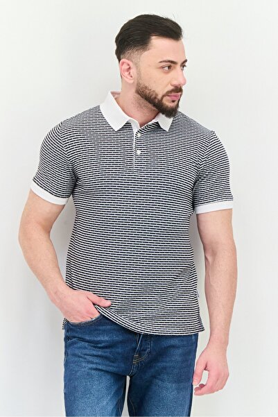 Peter Werth Men Regular Fit Short Sleeves Stripe Polo Shirt, Navy