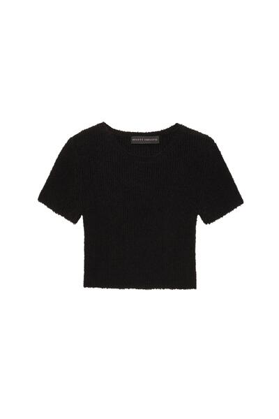 Beauty Omelette Siyah Buklet Kısa Kol Kazak