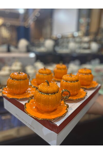 ACAR kabak fincan takımı 6 kişilik turuncu  kapaklı