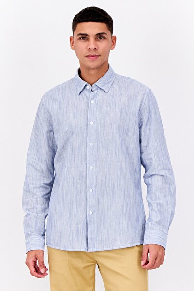 Peter Werth Men Regular Fit Long Sleeve Textured Casual Shirt, Blue