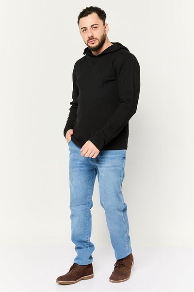 fleece factory Men Hooded Long Sleeves Textured Sweatshirt, Black