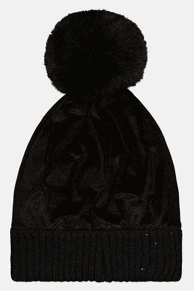 Justin Gregory Women Pom Pom Knitted Beanie, Black
