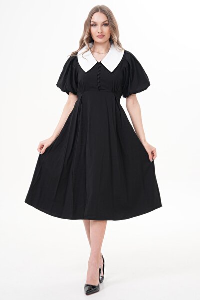 ZEYWEAR فستان بأكمام بالون وياقة الطفل