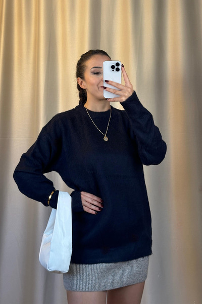 Damla Demli طاقم الرقبة سترة تريكو كبيرة الحجم