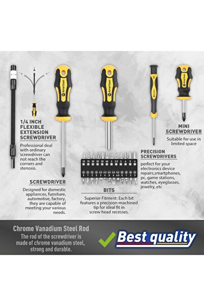 Generic مجموعة مفكات براغي مغناطيسية من أمارتيسان مع حافظة، 43 قطعة (فيليبس، مشقوق، سداسي، بوزيدريف، توركس، بريك)