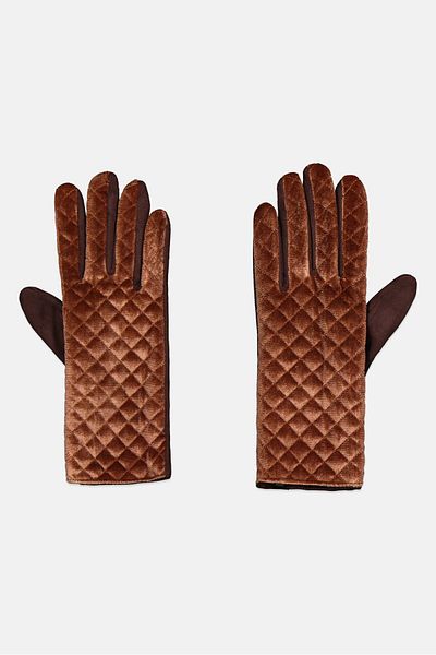 Justin Gregory Women 1 Pair Velvet Quilted Gloves, Brown