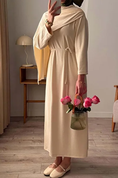 Ceylan Otantik Cream Shawl Collar Dress