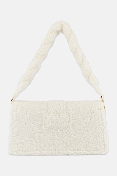 Moda Luxe Women Faux Fur Satchels Bag 16 H x 27 L x 8 W cm, Ivory