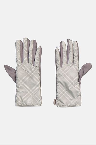 Justin Gregory Women 1 Pair Plaid Puffer Gloves, Sliver