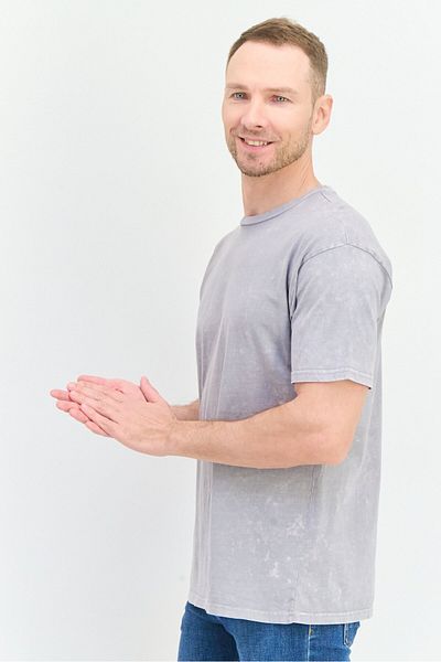 fleece factory Men Crew Neck Short Sleeve Washed T-Shirt, Grey