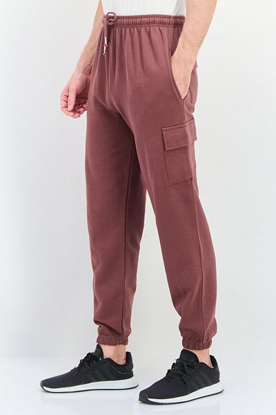 fleece factory Men Drawstring Fleece Cargo Pants, Pale Burgundy