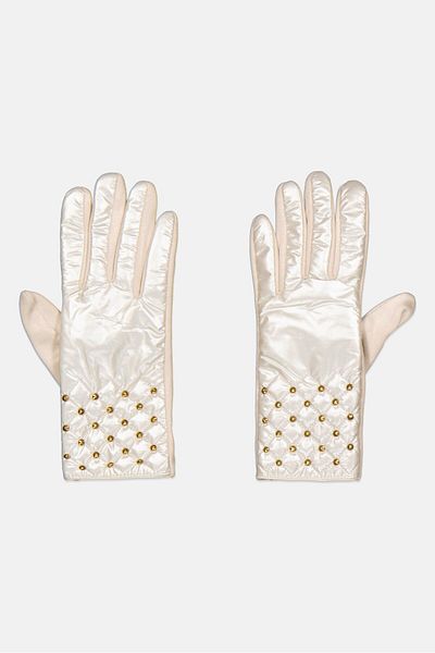 Justin Gregory Women 1 Pair Studded Puffer Gloves, Off White