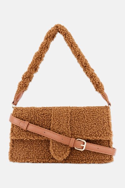 Moda Luxe Women Faux Fur Satchels Bag 16 H x 27 L x 8 W cm, Brown