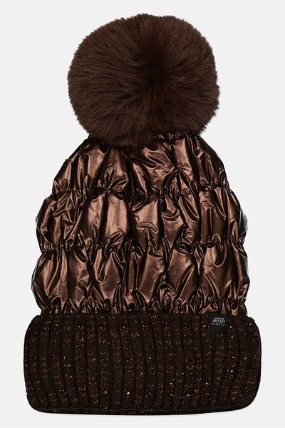 Justin Gregory Women Pom Pom Knitted Beanie, Dark Brown