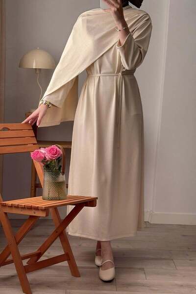 Ceylan Otantik Cream Shawl Collar Dress