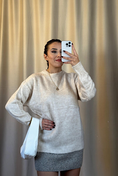 Damla Demli طاقم الرقبة سترة تريكو كبيرة الحجم