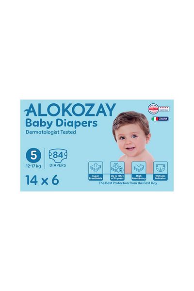 Alokozay Premium Baby Diapers - Size 5 (12-17 Kg) - 14 Diapers X Pack of 6