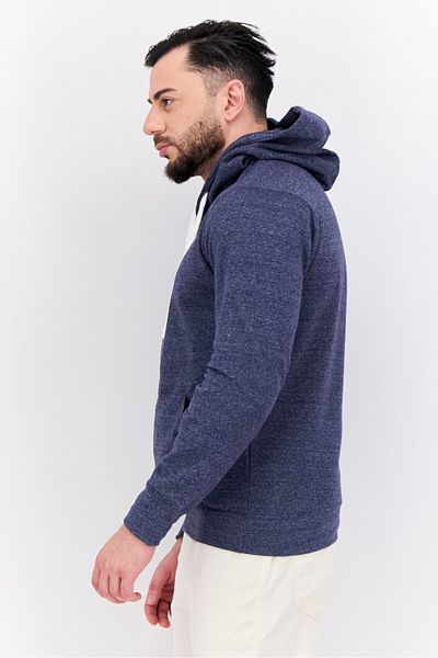 fleece factory Men Hooded Long Sleeve Heather Sweatshirt, Navy