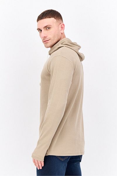 fleece factory Men Hooded Long Sleeves Textured Sweatshirt, Beige