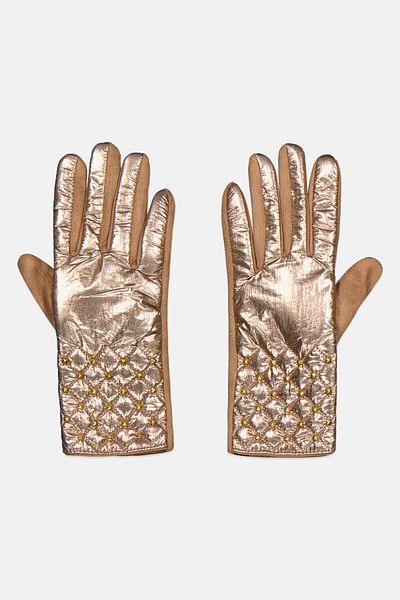 Justin Gregory Women 1 Pair Studded Puffer Gloves, Gold