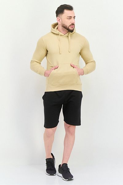 fleece factory Men Hooded Long Sleeves Plain Sweatshirt, Tan