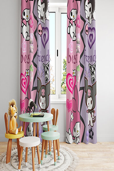 BelezaHome Pink Purple Kuromi Themed 2 Wing Background Curtain