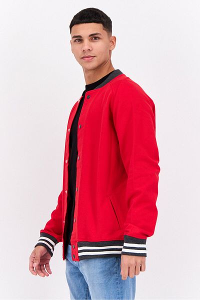 fleece factory Men Stand Collar Solid Long Sleeves Sweatshirt, Red Combo