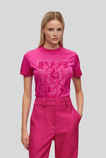 BOSS Slim Fit Bisiklet Yaka Kadın T-shirt Pembe