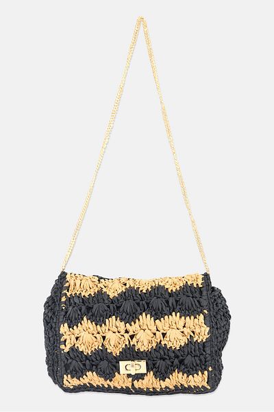 Moda Luxe Women Textured Cross Body Bag 20 H x 24 L x 8 W cm, Black