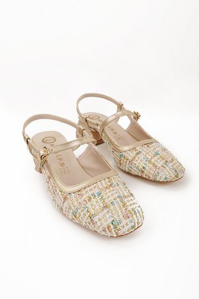 Eray Women's Multi-Colored Fabric Back Open Summer Short Heel Shoes