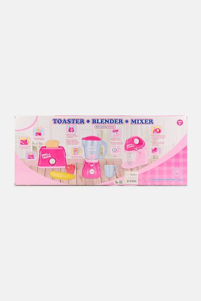 Play At Home Real Working Function Mixer,blender And Toaster Kitchen Appliances Toys, Pink Combo