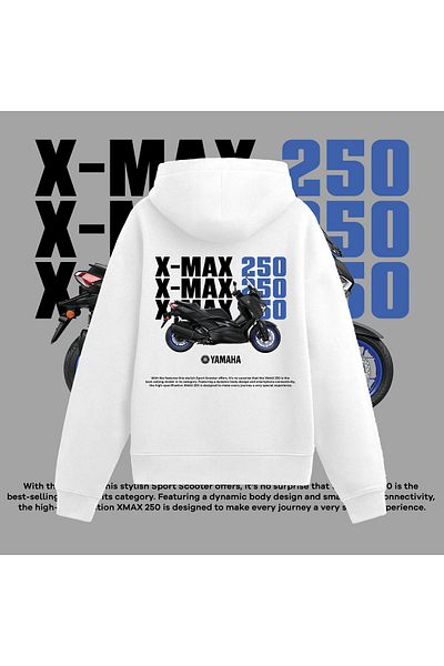 Edizen Yamaha Xmax 250 Premium Unisex Oversize 100% βαμβακερό λευκό κουκούλα
