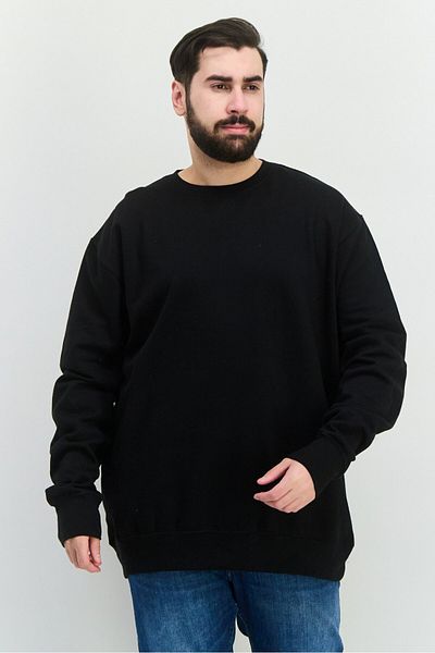 fleece factory Men Crew Neck Solid Long Sleeves Sweatshirt, Black