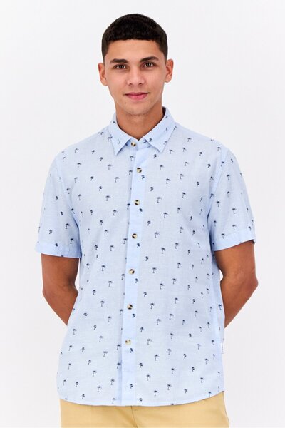 Peter Werth Men Regular Fit All-over Print Short Sleeves Casual Shirt, Sky Blue