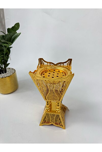 The Living Decorative steel incense burner, gold color, height 23 cm