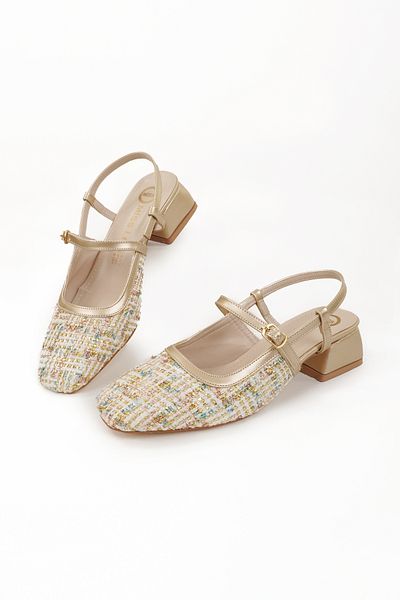 Eray Women's Multi-Colored Fabric Back Open Summer Short Heel Shoes