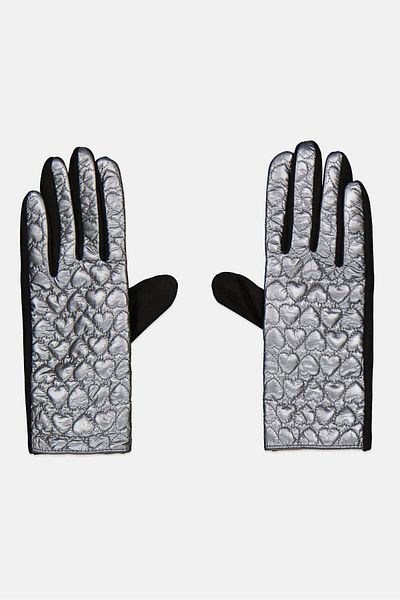 Justin Gregory Women 1 Pair Heart Quilted Puffer Gloves, Silver